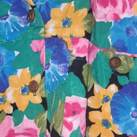Vintage 1980s Intriguing Threads Floral Print Button Down - Picture 3 of 5